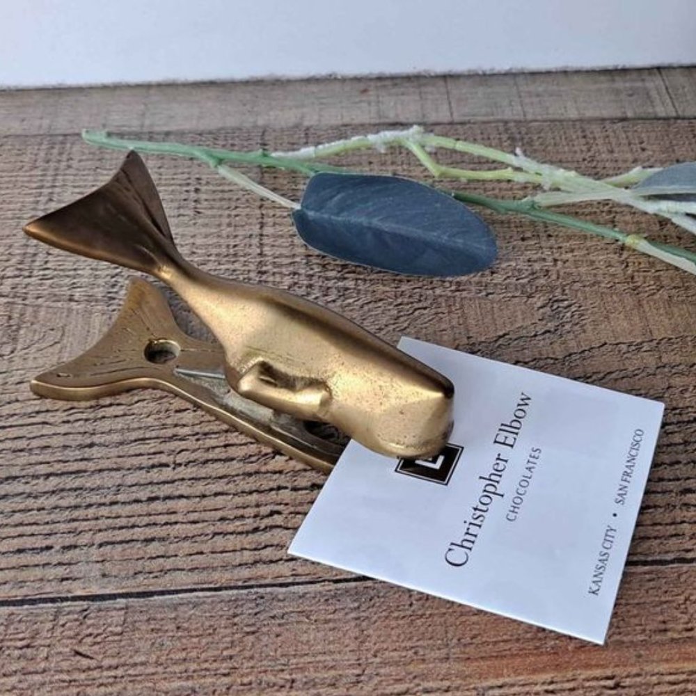 Vintage Brass Whale Paper Clip Note Mail Holder